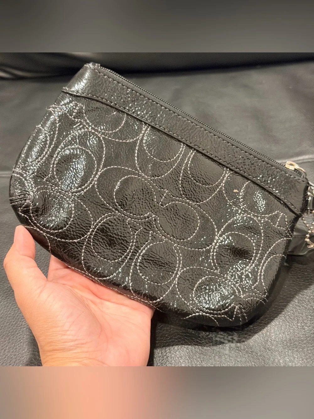 Coach Vintage y2k Black Patent Signature Wristlet / Pouch